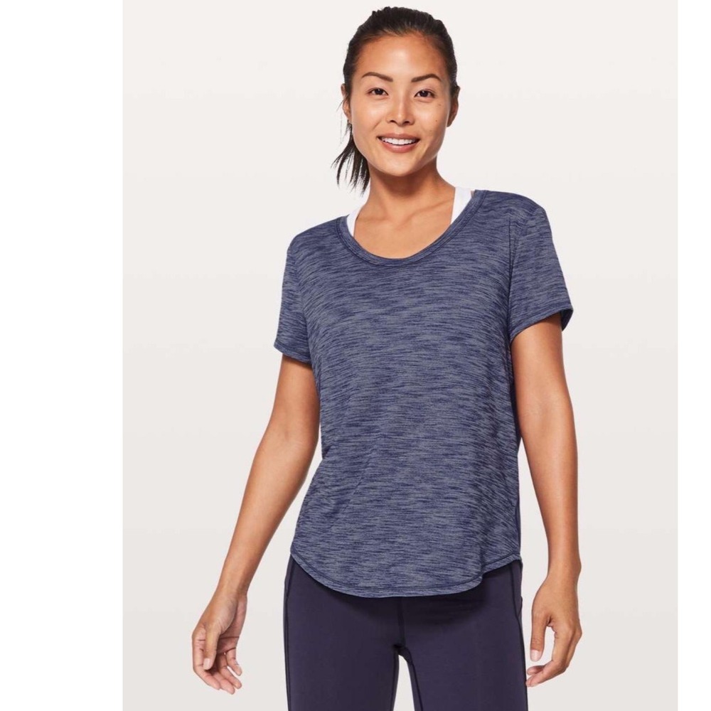 Lululemon Love Tee Short Sleeve Shirt Navy Blue Space Dye Heathered Size 8